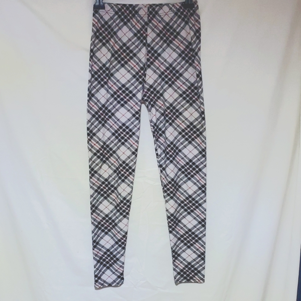Leggings Depot, OS, Plaid Black & Maroon
